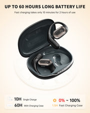 Open-Ear Headphones, Over Ear Earbuds with Ear Hooks, True Wireless Bluetooth Earphones with Microphone, Touch Control, Clear Calls, 60H Playtime, IPX7 Waterproof for Running and Workouts