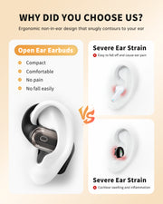 Open-Ear Headphones, Over Ear Earbuds with Ear Hooks, True Wireless Bluetooth Earphones with Microphone, Touch Control, Clear Calls, 60H Playtime, IPX7 Waterproof for Running and Workouts