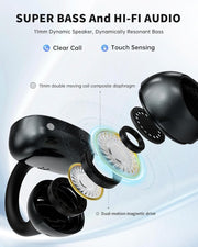 Open Ear Earbuds, Clip-On Earbuds Wireless Bluetooth, Ear Clip Bluetooth Headphones, Lightweight Comfort, Ergonomic Secure Fit for Small Ears, Ultra Open Audio, Waterproof, 40H Playtime